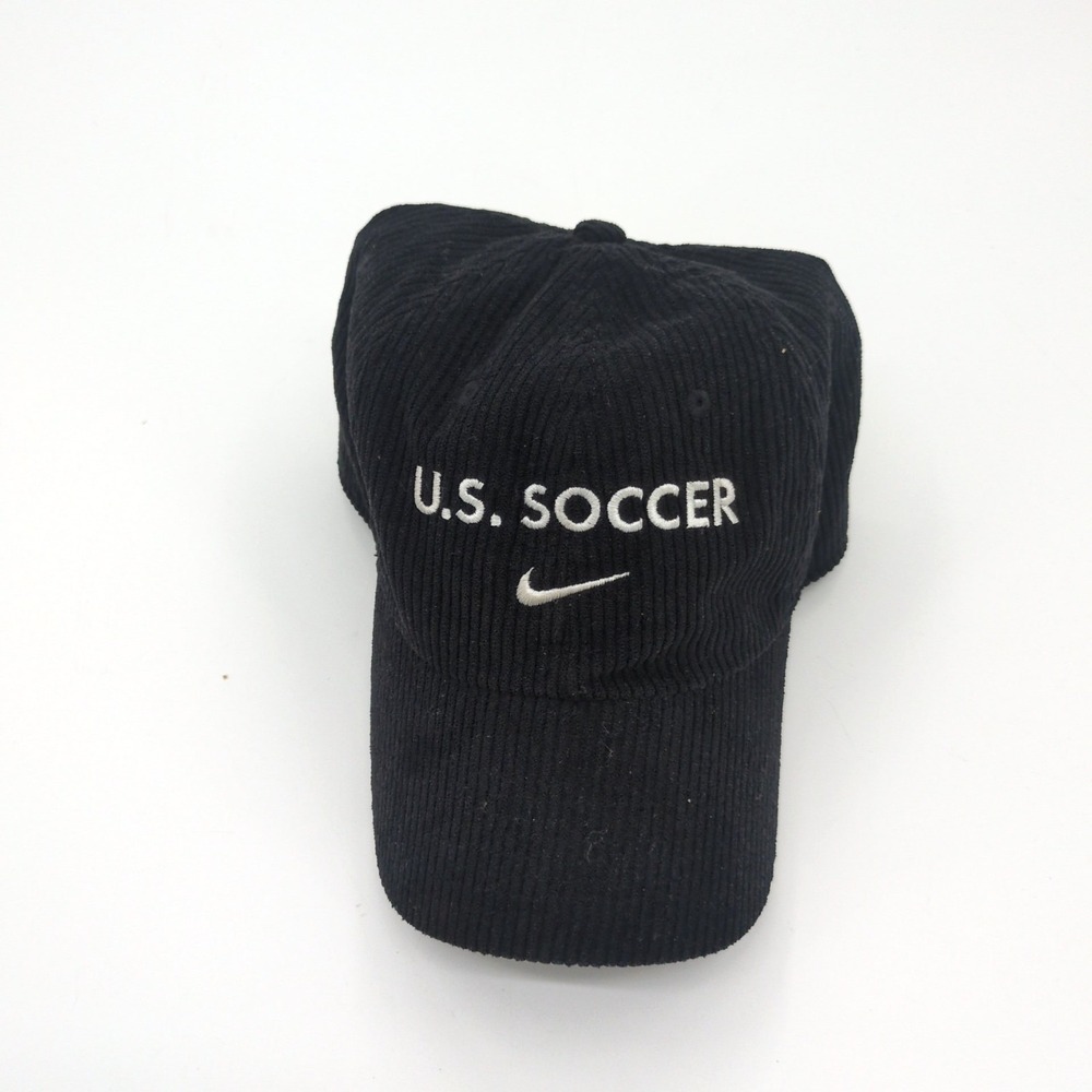 Nike US Soccer Corduroy Hat Black Club Cap Swoosh Embroidered Adjustable Flex